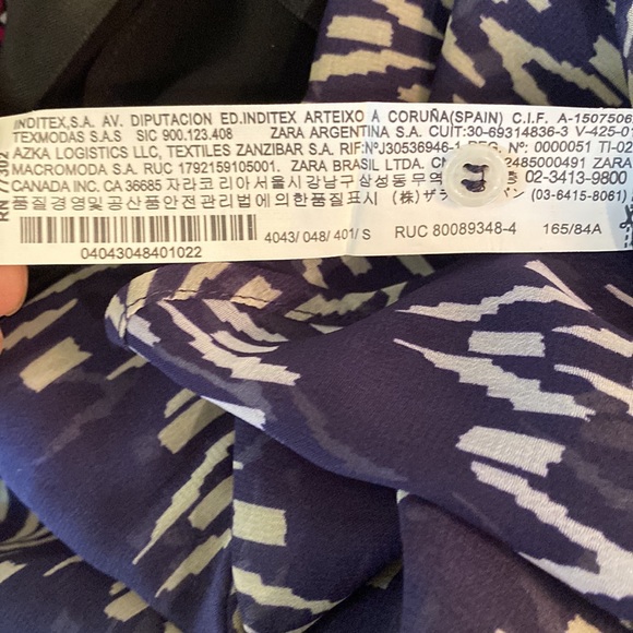 Zara Navy Blue Tribal Zigzag Chevron Striped Printed Semi Sheer Blouse - S - Picture 11 of 13